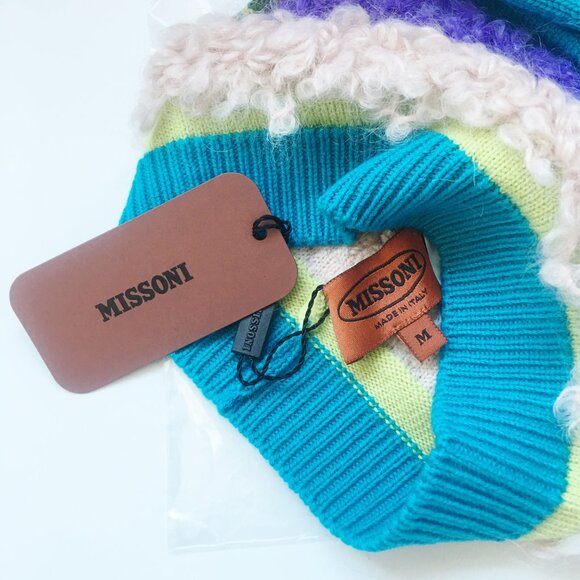 Missoni Italy Fuzzy Striped Knit Hat Cap Wool Stripe M Multicolor
